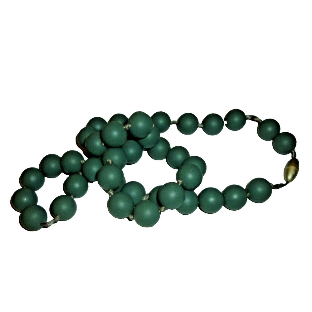 Vintage Style Matte Sage Green Knotted Bead Strand Necklace Barrel Clasp Long